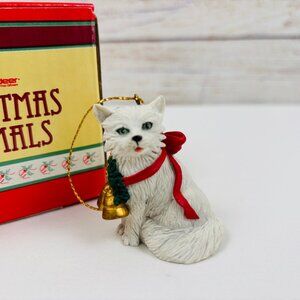 Silver Deer Tom Rubel Christmas Animals White Cat with Wreath Ornament